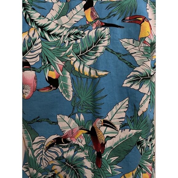 Toucan Dance Blue Hawaiian Floral Button Front Shirt Small Pocket Toucan Birds - Picture 5 of 7